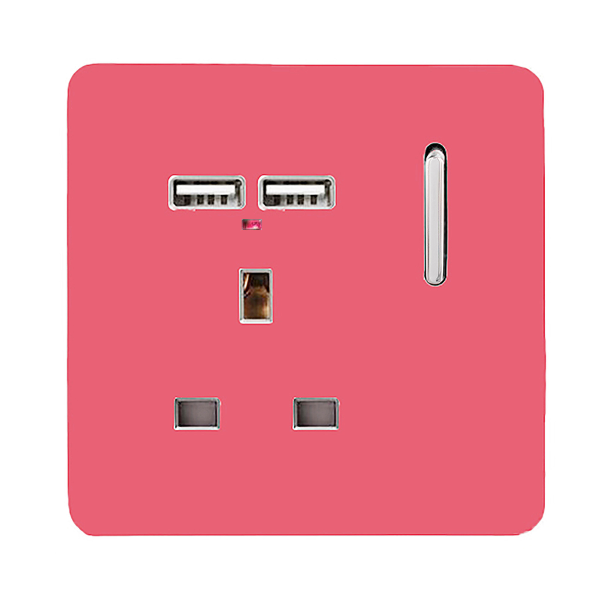 1 Gang Switched Single Socket 13A With 2 x USB-A 10W (Shared) With Neon Insert Strawberry ART-SKT13USBSB  Trendi Strawberry